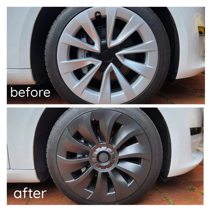 19 Inch Model 3 Uberturbine Wheel Cover Replacement Hubcaps Before After Installation