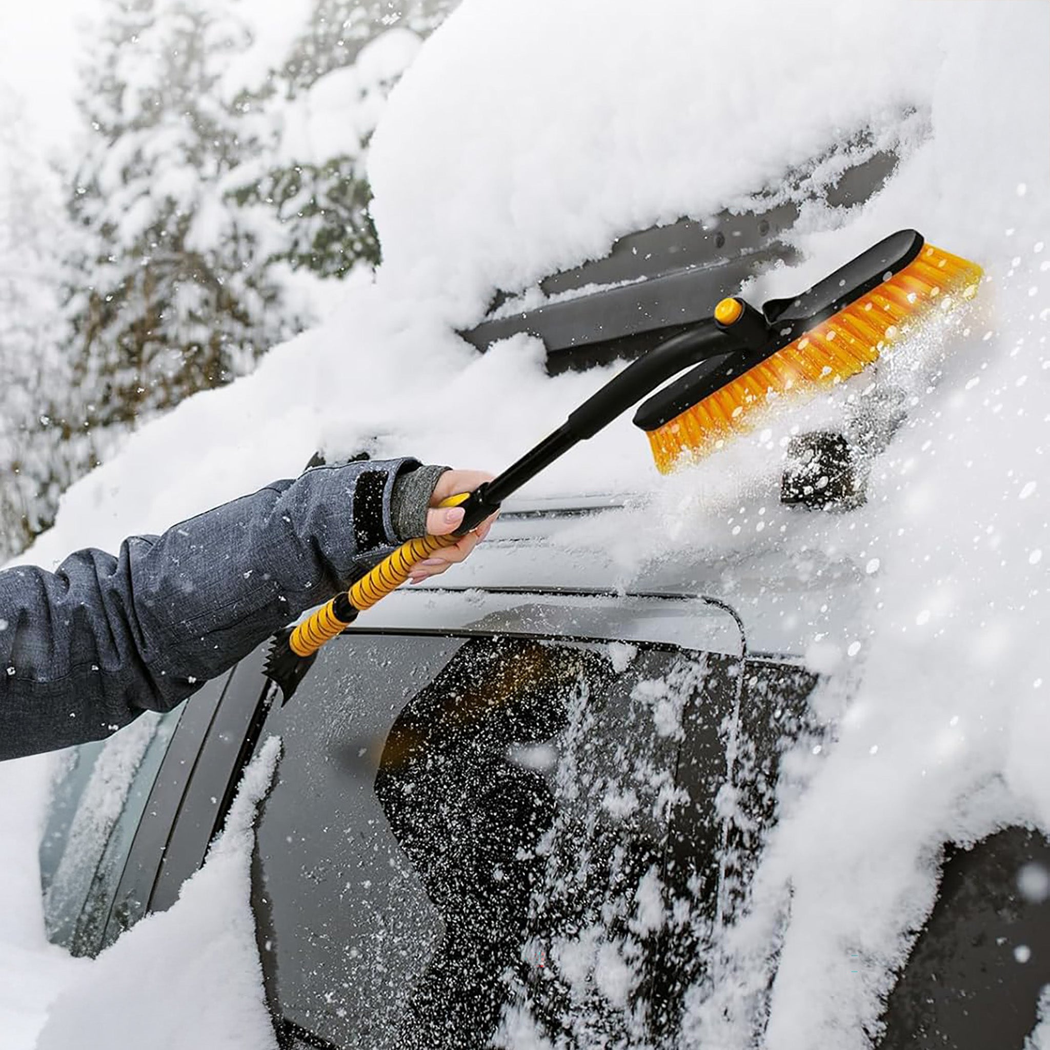 39'' Extendable & 360° Rotatable Snow Brush & Ice Scraper