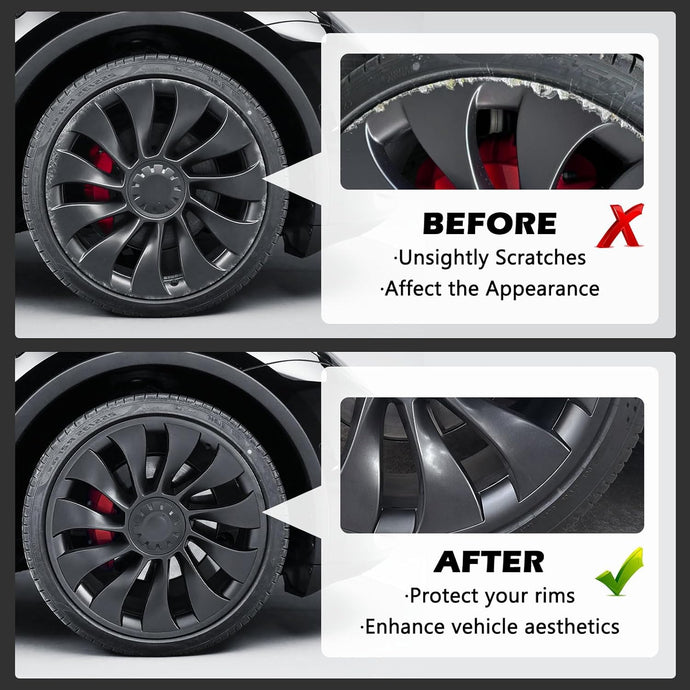 Model Y Uberturbine Wheels Rim Protector Before and After Installation