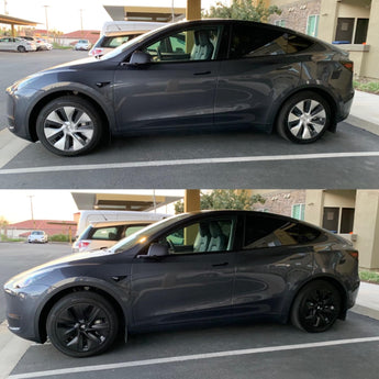 Tesla Model Y 19 Inch Gemini Wheel Covers Before & after installtion