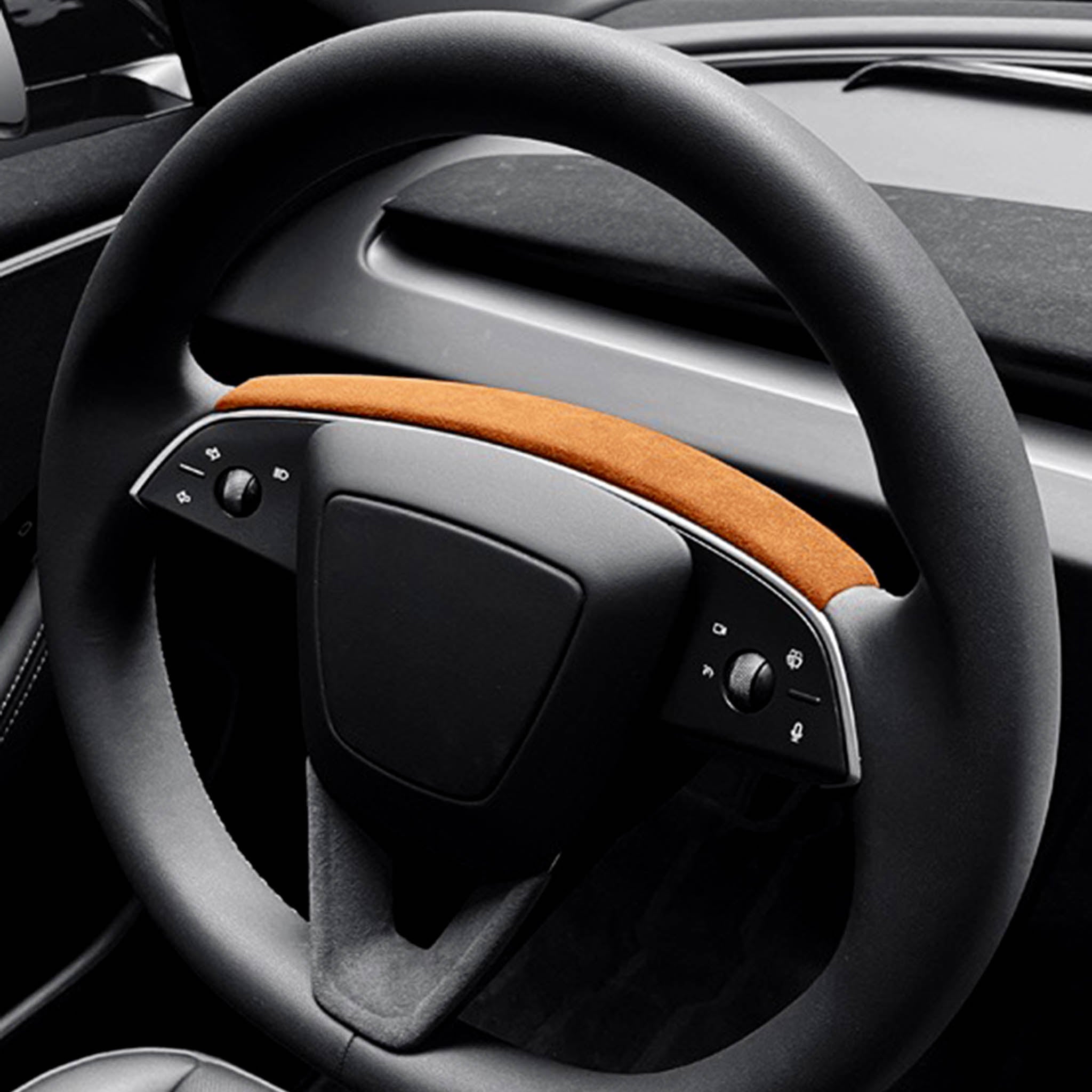 Tesla Alcantara Steering Wheel Upper Trim Cover for 2024+ Model 3 Highland & 2025+ Model Y Juniper