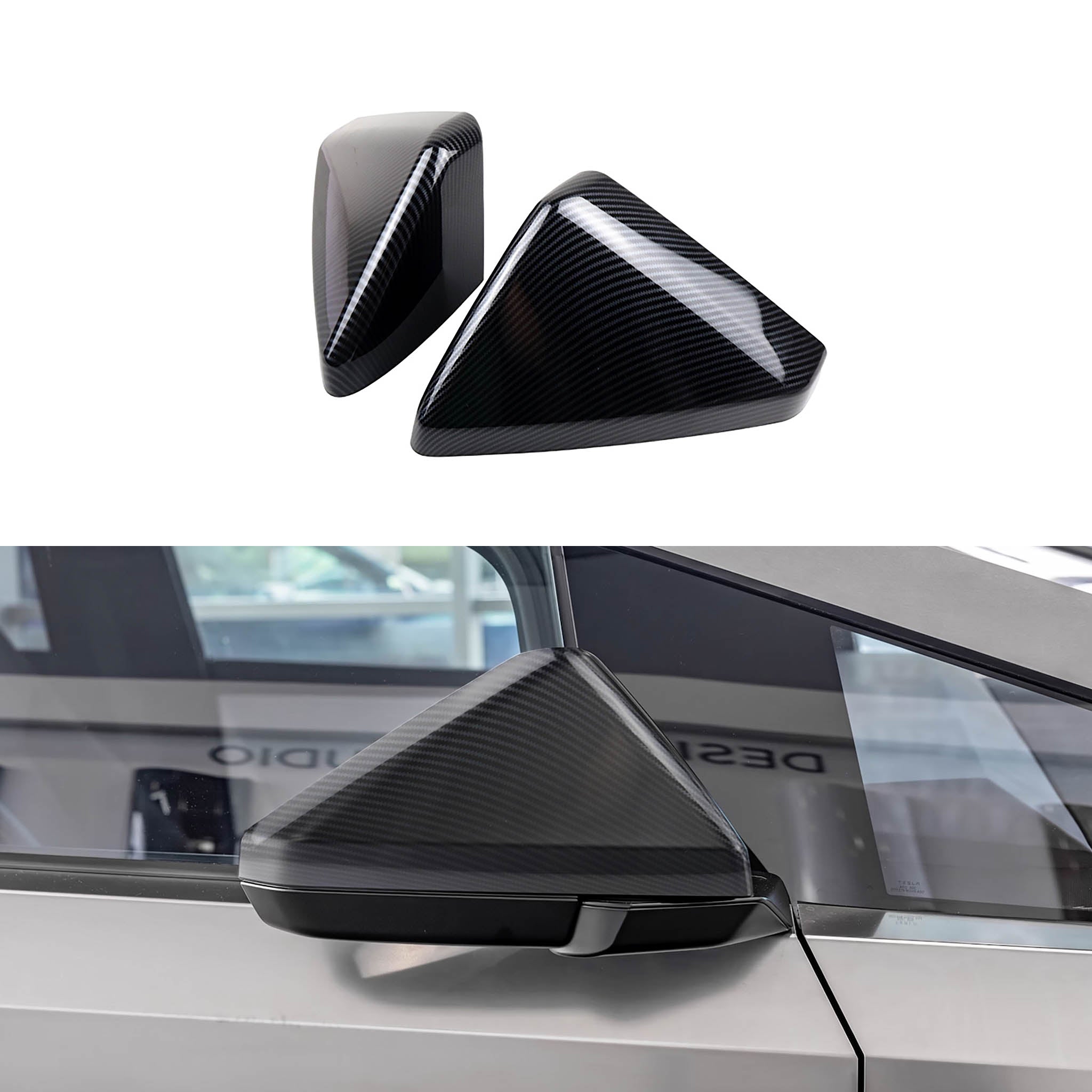 Carbon Fiber Rear Mirror Caps for Tesla Cybertruck (ABS Plastic)