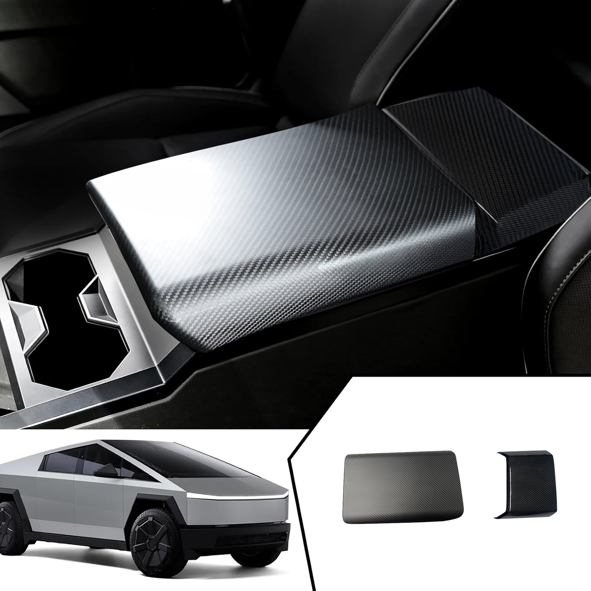 Real Carbon Fiber Armrest Cover & Rear Screen Frame Cover for Tesla Cybertruck (2 Pcs)