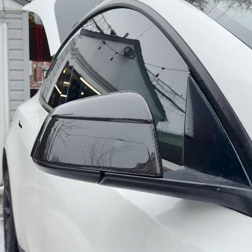 Tesla Model Y & 2025+ Juniper Edition Carbon Fiber Mirror Caps | Sleek Racing Design | Glossy/Matte Finish