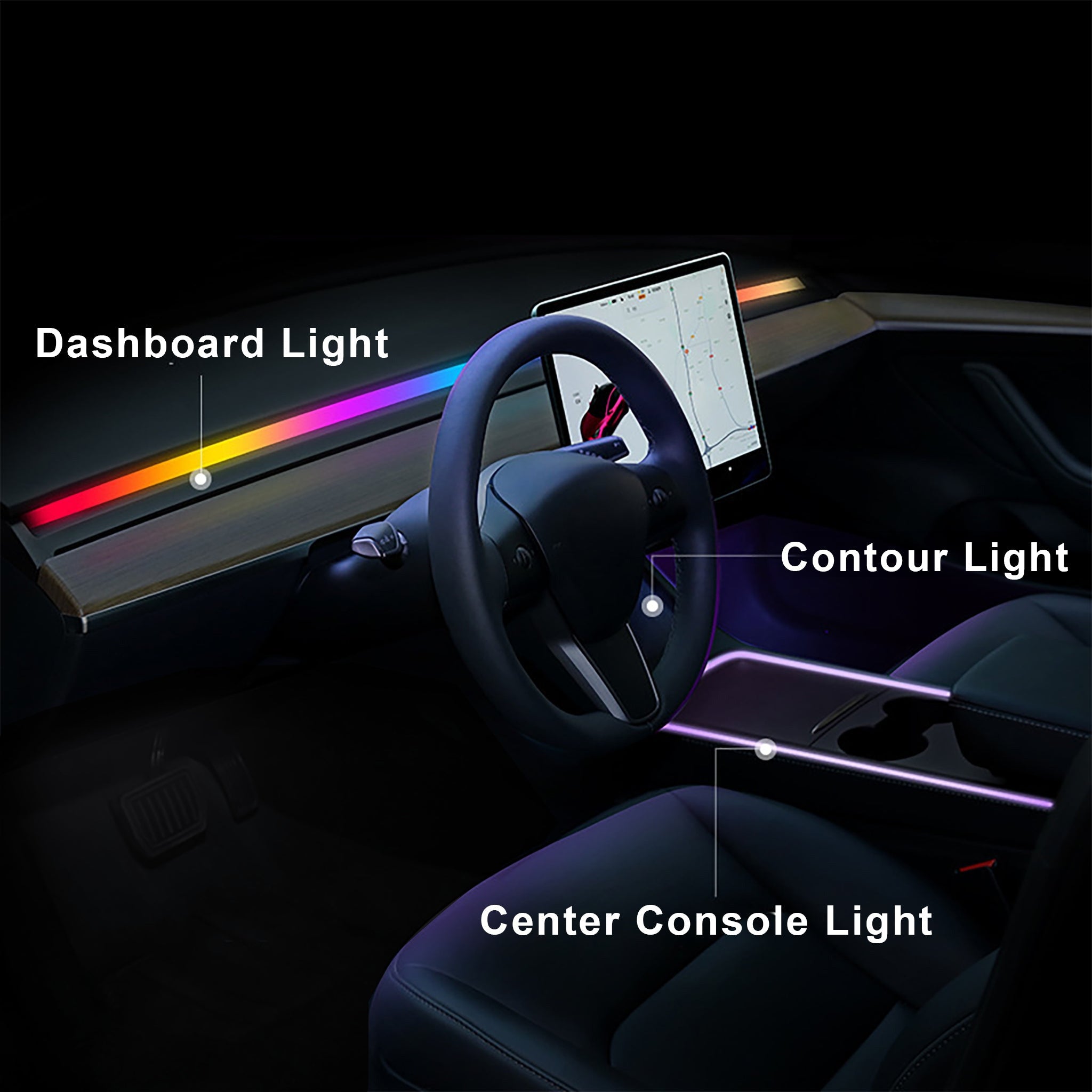 Neon Ambient LED Lighting For Tesla Model Y/3