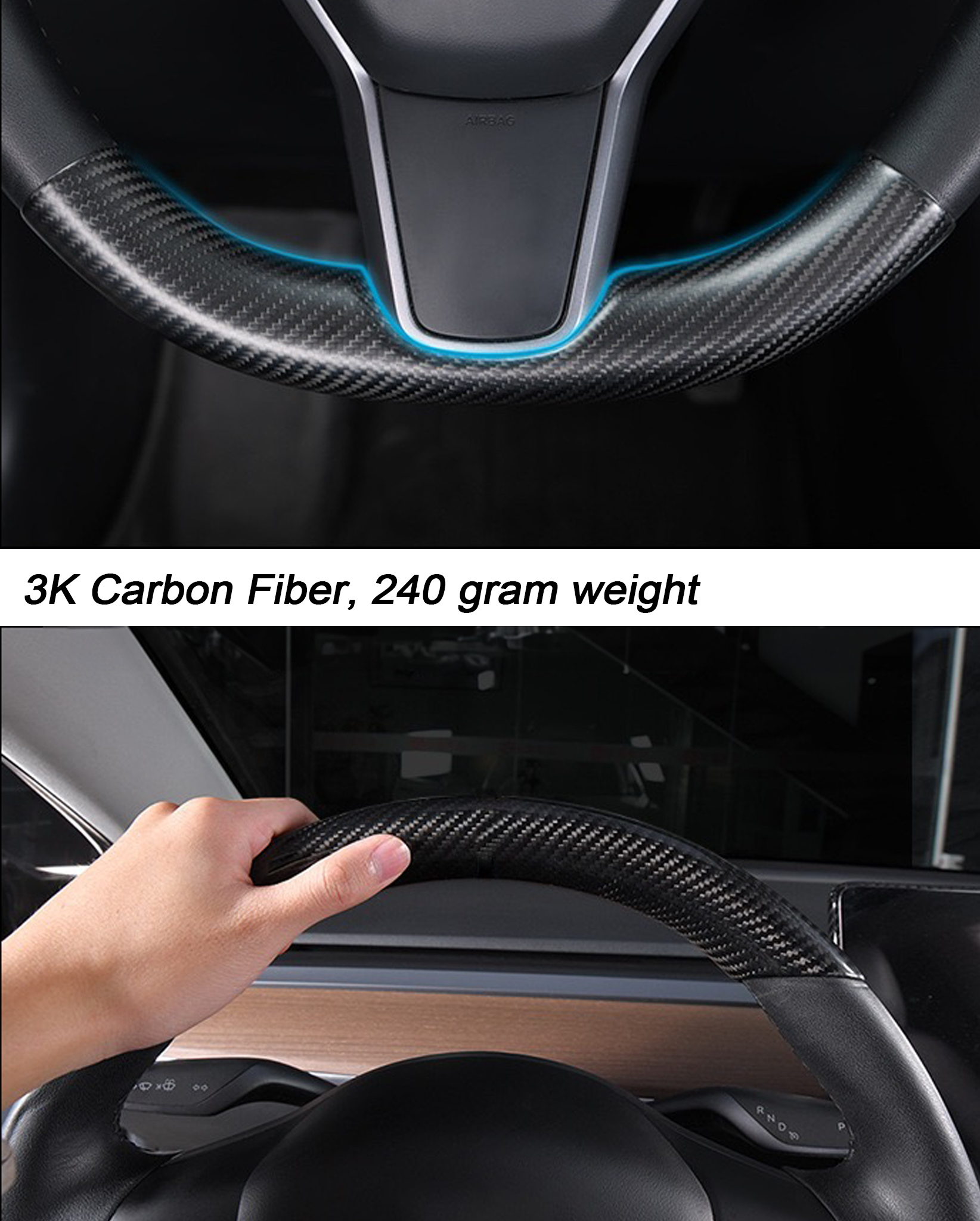 Telsa Model 3 Y Real Carbon Fiber Steering Wheel Cover Tesla Accessori -  EVBASE-Premium EV&Tesla Accessories