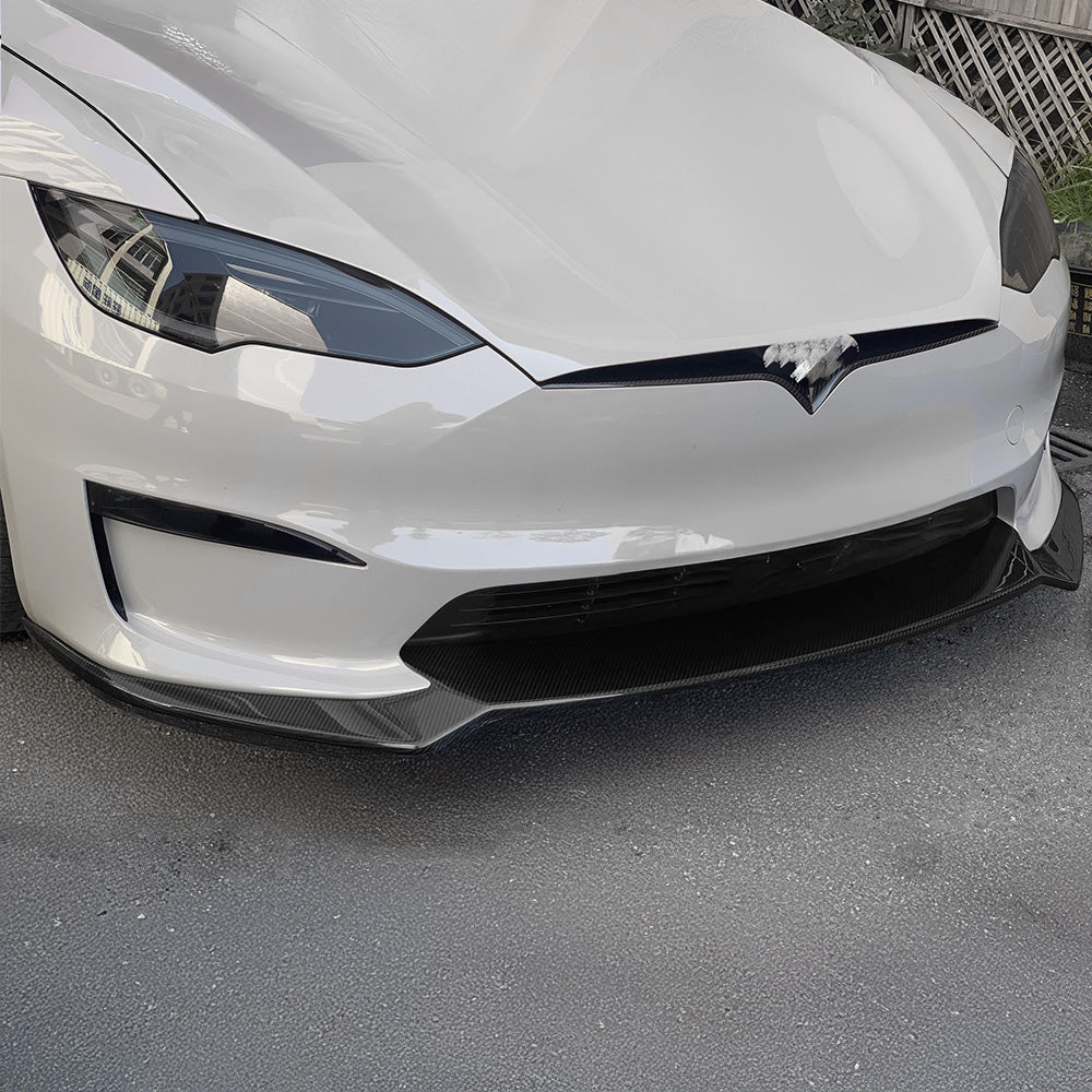 Tesla Model S Carbon Fiber Front Lip Splitter & Aero Body Kit - Matte/Glossy Finish | High Downforce Design 2021-2025+