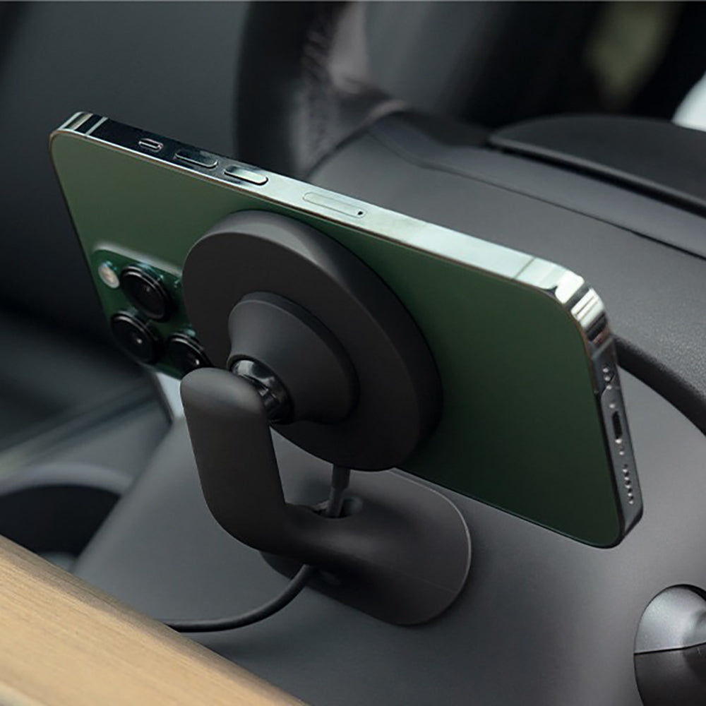 Tesla Wireless Charging Phone Mount for Model 3/Y/Cybertruck – OBD-II Power & Steering Wheel Installation