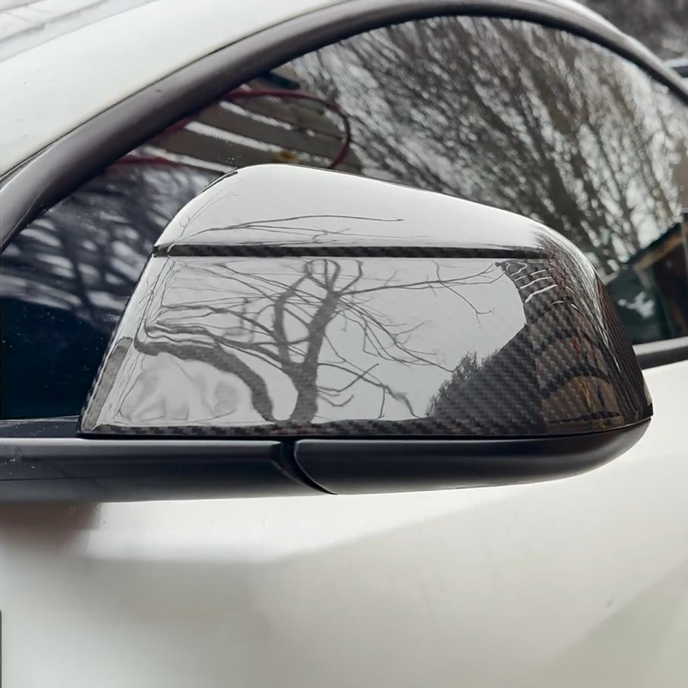 Tesla Model Y & 2025+ Juniper Edition Carbon Fiber Mirror Caps | Sleek Racing Design | Glossy/Matte Finish