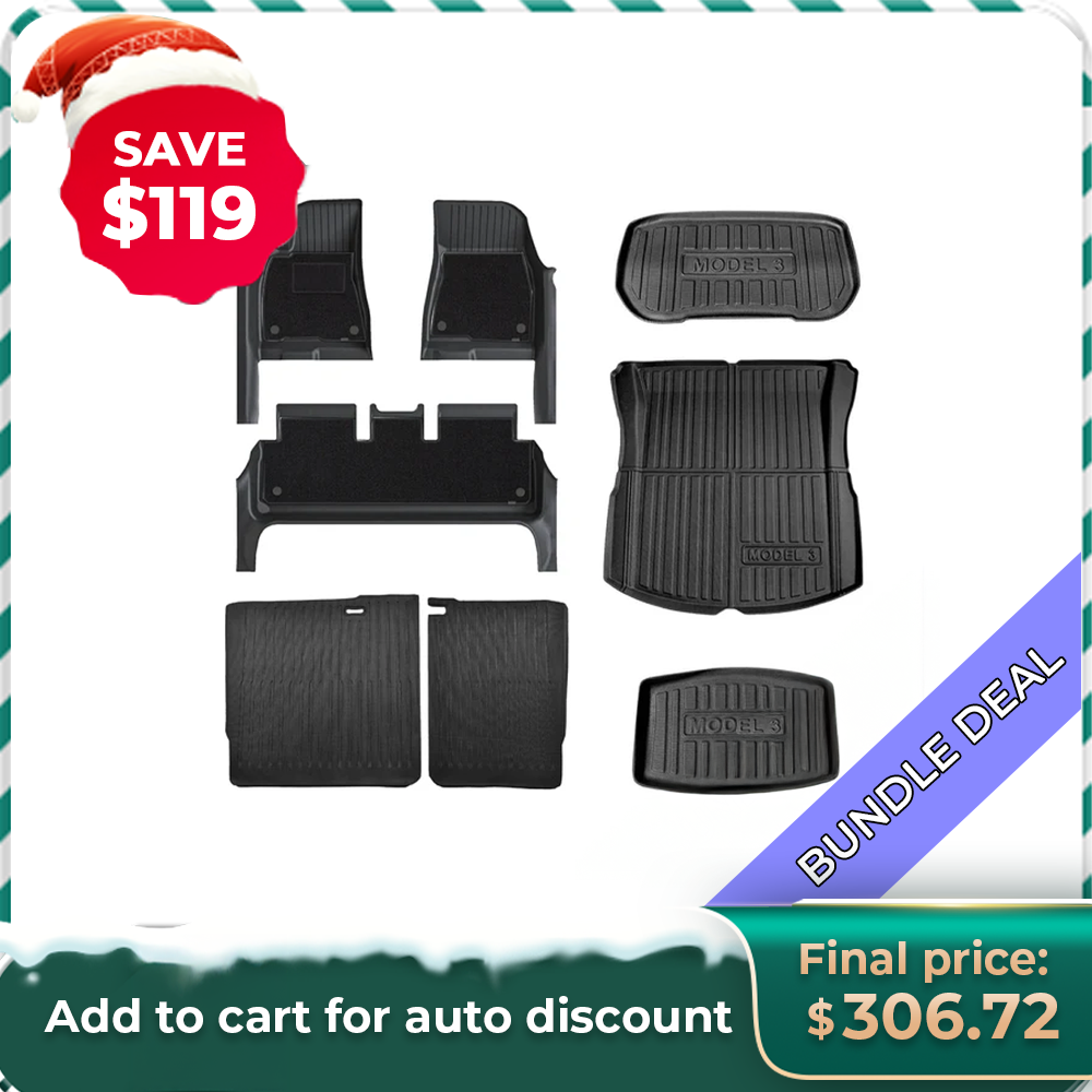 Bundle: 2024+Model 3 Highland Floor Mats Full Wrap & Liners Full Set 8 PCS (floor mat with carpets)