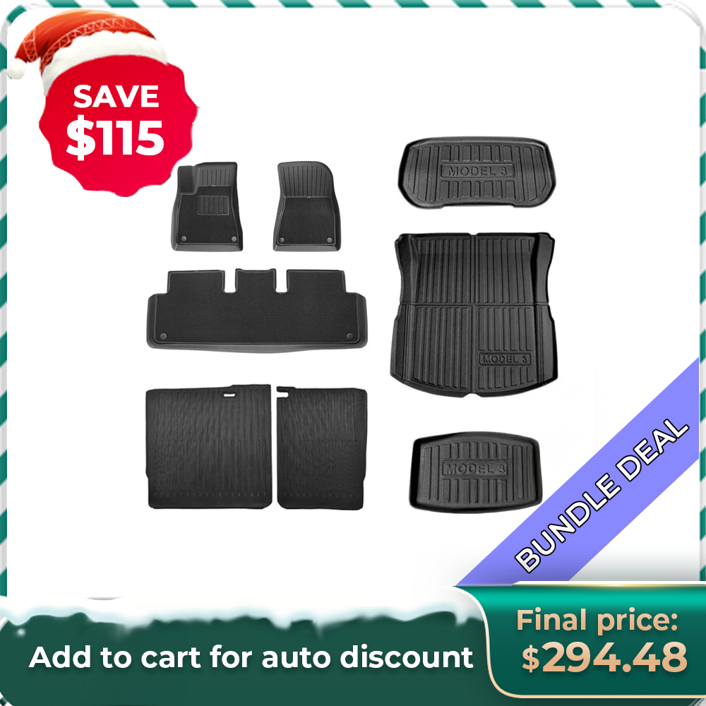 Bundle: 2024+ Model 3 Highland Floor Mats & Liners Full Set 8 PCS (floor mat with carpets)