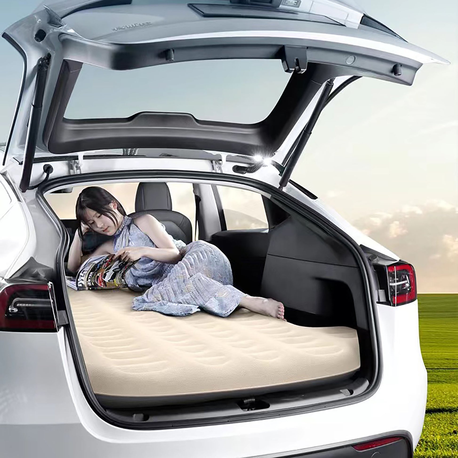 Für Tesla Model 3 Model Y Model S Matratze Portable Aufblasbares Auto  Luftbett mit elektrischer Luftpumpe Beflockung Oberfläche Camping Air Bett  Kissen für Tesla A